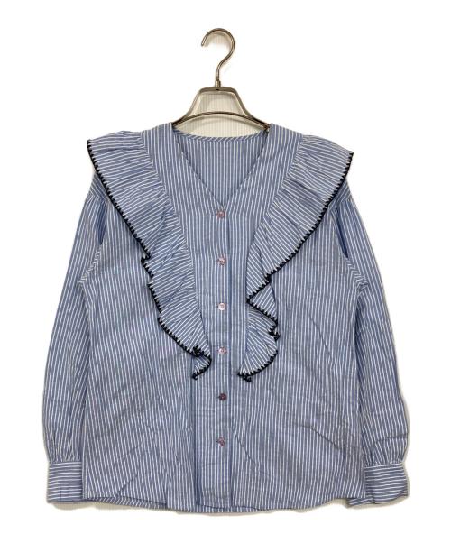 JUSGLITTY（ジャスグリッティー）JUSGLITTY (ジャスグリッティー) 刺繍ラッフルブラウス ブルー サイズ:2の古着・服飾アイテム