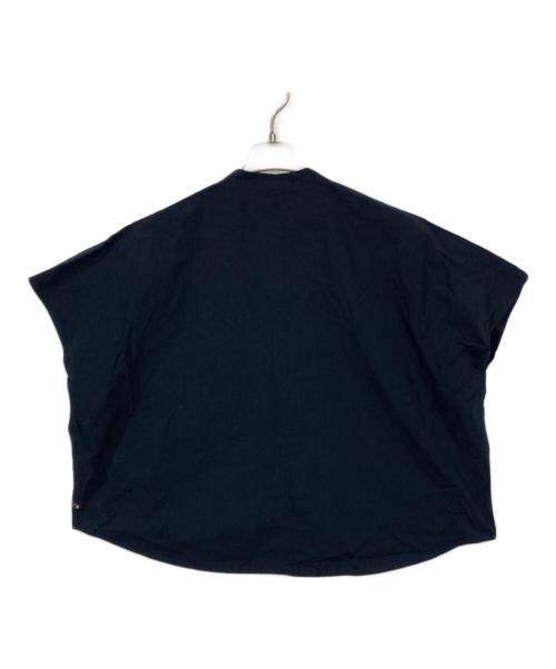 HUIS（ハウス）HUIS (ハウス) オーガニックコットンバンドカラー半袖ワイドブラウス ネイビー サイズ:Fの古着・服飾アイテム
