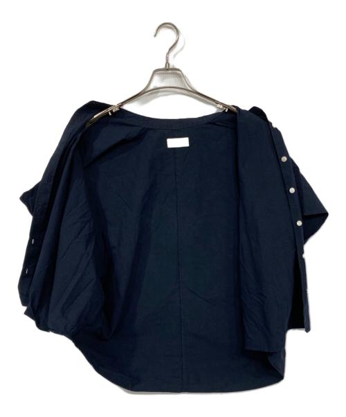 HUIS（ハウス）HUIS (ハウス) オーガニックコットンバンドカラー半袖ワイドブラウス ネイビー サイズ:Fの古着・服飾アイテム