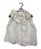 La boutique BonBonラブティックボンボン）の古着「ギャザーフリルリボンノースリブラウス」｜ホワイト