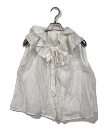 La boutique BonBon（ラブティックボンボン）の古着「ギャザーフリルリボンノースリブラウス」｜ホワイト