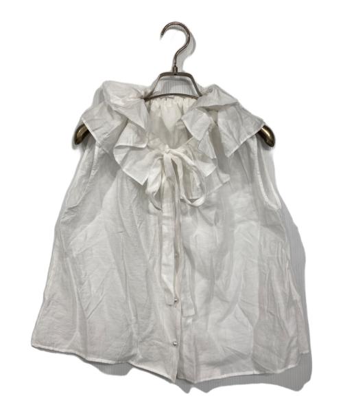 La boutique BonBon（ラブティックボンボン）La boutique BonBon (ラブティックボンボン) ギャザーフリルリボンノースリブラウス ホワイト サイズ:Freeの古着・服飾アイテム
