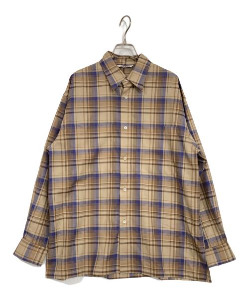 AURALEE（オーラリー）AURALEE (オーラリー) SUPER LIGHT WOOL CHECK SHIRTS ベージュ×ネイビー サイズ:3の古着・服飾アイテム