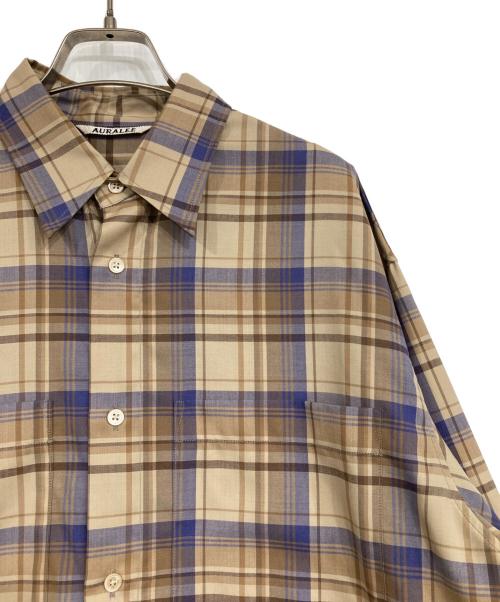 AURALEE（オーラリー）AURALEE (オーラリー) SUPER LIGHT WOOL CHECK SHIRTS ベージュ×ネイビー サイズ:3の古着・服飾アイテム
