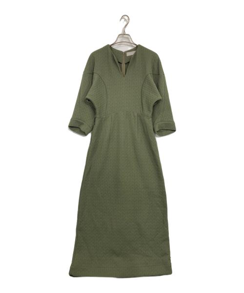Audrey and John Wad（オードリーアンドジョンワッド）AUDREY AND JOHN WAD (オードリーアンドジョンワッド) ジャガードキーネックロングワンピース オリーブ サイズ:FREEの古着・服飾アイテム