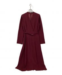 anuans（アニュアンス）の古着「ダブルサテンノーカラーワンピース」｜レッド