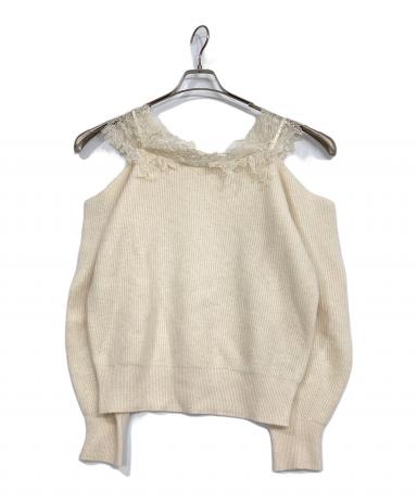 [フレイ アイディー] レースオフショルダーカッティングニット ブラック FRAY I.D（フレイアイディー）の「レースオフショルダーカッティング