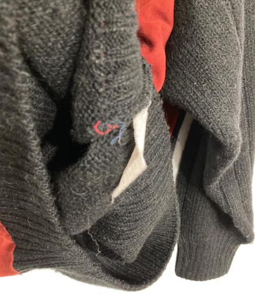 LANVIN（ランバン）LANVIN (ランバン) 異素材ドッキングVネックニット レッド×ブラック サイズ:表記無しの古着・服飾アイテム