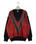 LANVIN（ランバン）の古着「異素材ドッキングVネックニット」｜レッド×ブラック
