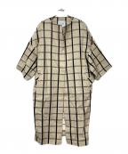 ESSEN .LAUTREAMONTエッセン.ロートレアモン）の古着「リネン混ノーカラーコート」｜ベージュ×ブラック