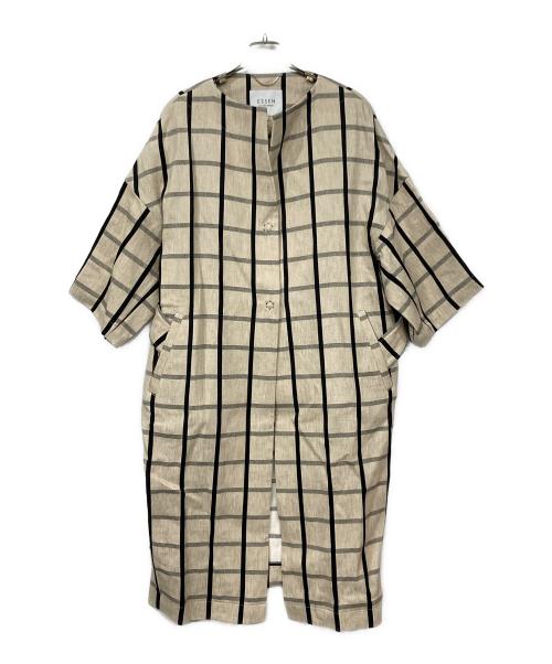 ESSEN .LAUTREAMONT（エッセン.ロートレアモン）ESSEN .LAUTREAMONT (エッセン.ロートレアモン) リネン混ノーカラーコート ベージュ×ブラック サイズ:38の古着・服飾アイテム