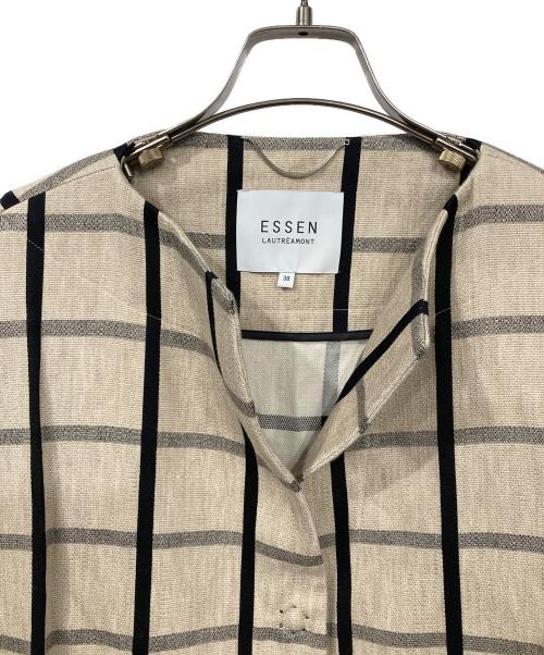 ESSEN .LAUTREAMONT（エッセン.ロートレアモン）ESSEN .LAUTREAMONT (エッセン.ロートレアモン) リネン混ノーカラーコート ベージュ×ブラック サイズ:38の古着・服飾アイテム