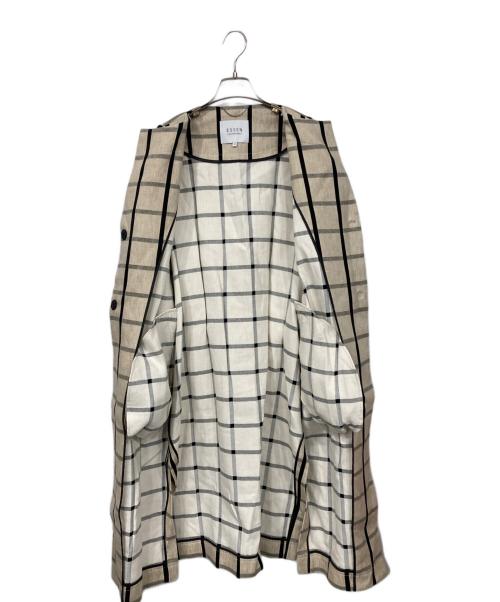 ESSEN .LAUTREAMONT（エッセン.ロートレアモン）ESSEN .LAUTREAMONT (エッセン.ロートレアモン) リネン混ノーカラーコート ベージュ×ブラック サイズ:38の古着・服飾アイテム