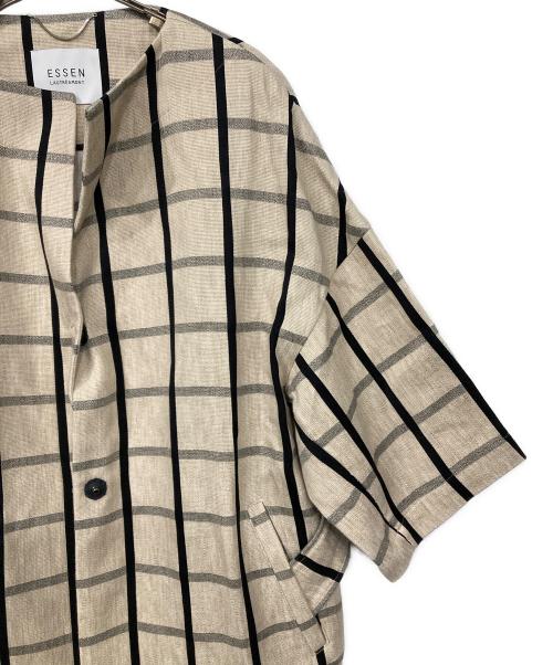 ESSEN .LAUTREAMONT（エッセン.ロートレアモン）ESSEN .LAUTREAMONT (エッセン.ロートレアモン) リネン混ノーカラーコート ベージュ×ブラック サイズ:38の古着・服飾アイテム