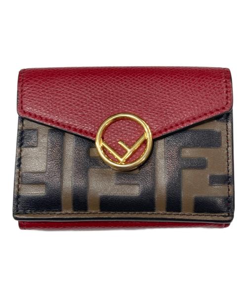 FENDI（フェンディ）FENDI (フェンディ) マイクロ3つ折り財布 レッド×ブラウンの古着・服飾アイテム