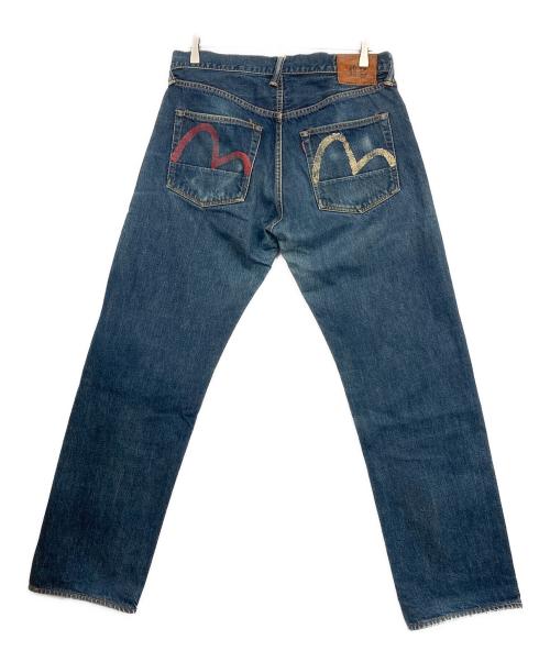 EVISU（エヴィス）EVISU (エヴィス) 白赤カモメペイントデニムパンツ インディゴ サイズ:W34×L35の古着・服飾アイテム