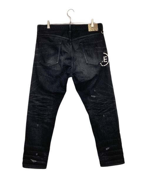uniform experiment（ユニフォームエクスペリメント）uniform experiment (ユニフォームエクスペリメント) DAMAGED DENIM TAPERED PANTS ブラック サイズ:4の古着・服飾アイテム