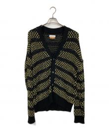 MAISON SPECIAL（メゾンスペシャル）の古着「タックジャガードボーダーオーバーサイズVネックカーディガン」｜ブラック