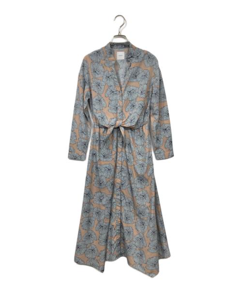 Ameri（アメリ）AMERI (アメリ) TIE SHIRT DRESS ベージュ×グレー サイズ:表記無しの古着・服飾アイテム