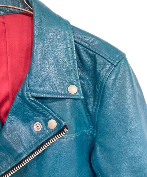 NO ID.（ノーアイディー）NO ID. (ノーアイディー) カウレザーセミアニリンＵＫタイプWライダースJKT ブルー サイズ:2の古着・服飾アイテム