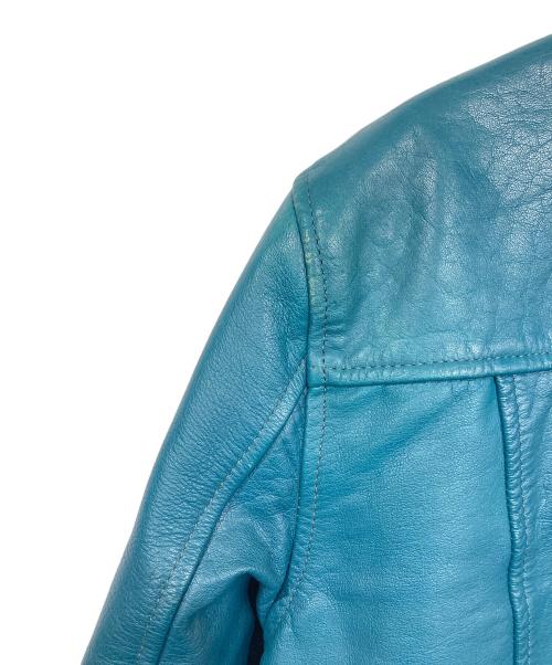 NO ID.（ノーアイディー）NO ID. (ノーアイディー) カウレザーセミアニリンＵＫタイプWライダースJKT ブルー サイズ:2の古着・服飾アイテム