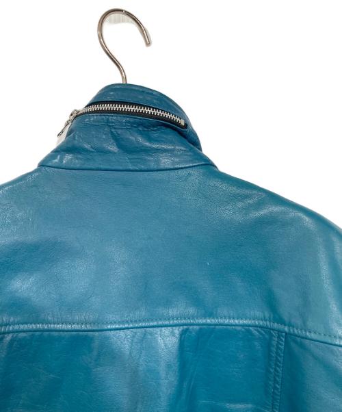 NO ID.（ノーアイディー）NO ID. (ノーアイディー) カウレザーセミアニリンＵＫタイプWライダースJKT ブルー サイズ:2の古着・服飾アイテム