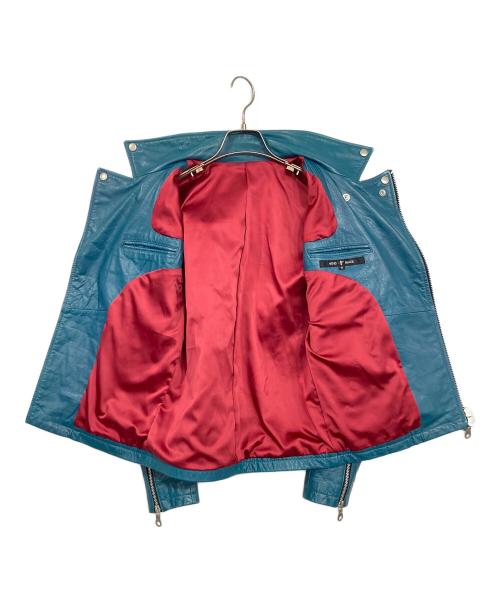 NO ID.（ノーアイディー）NO ID. (ノーアイディー) カウレザーセミアニリンＵＫタイプWライダースJKT ブルー サイズ:2の古着・服飾アイテム