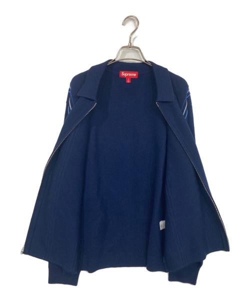 SUPREME（シュプリーム）Supreme (シュプリーム) Stripe Zip Up Polo Sweater/ストライプジップアップポロセーター ネイビー サイズ:Mの古着・服飾アイテム