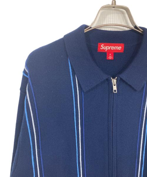 SUPREME（シュプリーム）Supreme (シュプリーム) Stripe Zip Up Polo Sweater/ストライプジップアップポロセーター ネイビー サイズ:Mの古着・服飾アイテム
