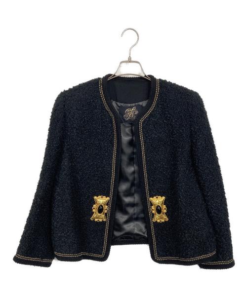 伊太利屋（イタリヤ）伊太利屋 (イタリヤ) 飾りボタンツイードジャケット ブラック サイズ:13の古着・服飾アイテム