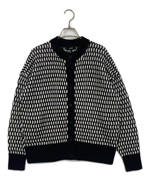 theory（セオリー）theory (セオリー) Lana Cash Plaited Cable Cardi ブラック×ホワイト サイズ:S 未使用品の古着・服飾アイテム