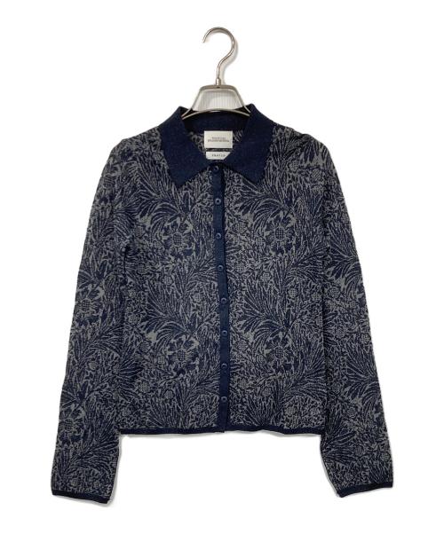FRAY ID（フレイ アイディー）FRAY ID (フレイ アイディー) William Morris ジャガードニットプルオーバー ネイビー×グレー サイズ:Fの古着・服飾アイテム