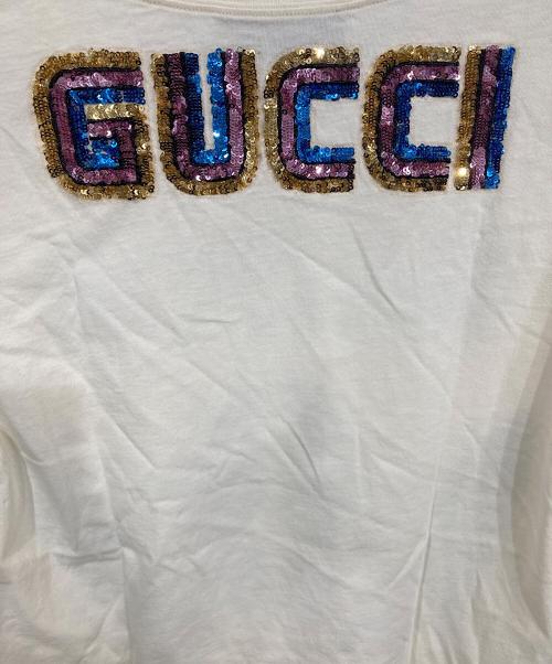 GUCCI（グッチ）GUCCI (グッチ) バックスパンコールロゴTシャツ ベージュ サイズ:Sの古着・服飾アイテム