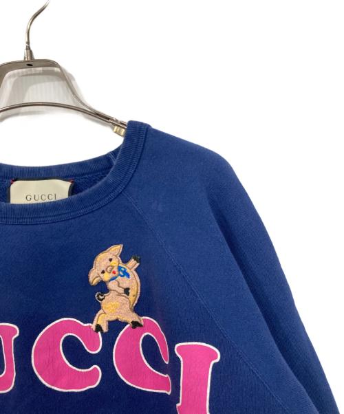 GUCCI（グッチ）GUCCI (グッチ) ロゴプリントスウェット ブルー サイズ:XSの古着・服飾アイテム
