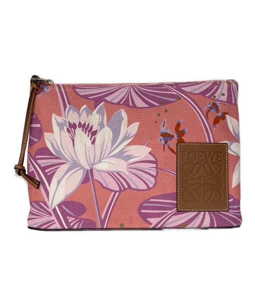LOEWE（ロエベ）LOEWE (ロエベ) キャンバスレザークラッチバッグ ピンクの古着・服飾アイテム