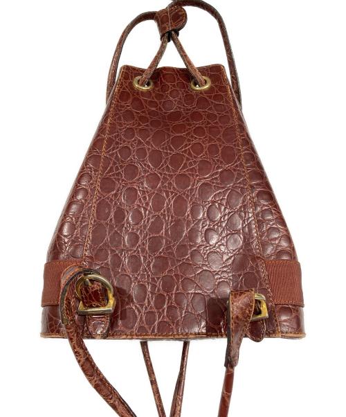 Salvatore Ferragamo（サルヴァトーレ フェラガモ）Salvatore Ferragamo (サルヴァトーレ フェラガモ) 型押し巾着リュック ブラウンの古着・服飾アイテム