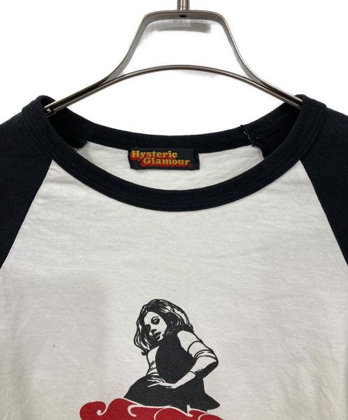 Hysteric Glamour（ヒステリックグラマー）Hysteric Glamour (ヒステリックグラマー) ラグランTシャツ ホワイト×ブラック サイズ:FREEの古着・服飾アイテム