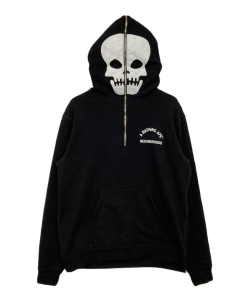 A BATHING APE（ア ベイシング エイプ）A BATHING APE (ア ベイシング エイプ) NEIGHBORHOOD (ネイバーフッド) TWO FACE HALF ZIP PULLOVER HOODIE ブラック サイズ:Lの古着・服飾アイテム