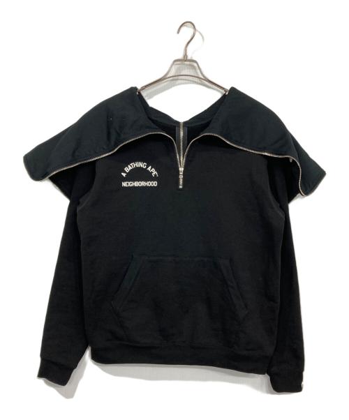 A BATHING APE（ア ベイシング エイプ）A BATHING APE (ア ベイシング エイプ) NEIGHBORHOOD (ネイバーフッド) TWO FACE HALF ZIP PULLOVER HOODIE ブラック サイズ:Lの古着・服飾アイテム