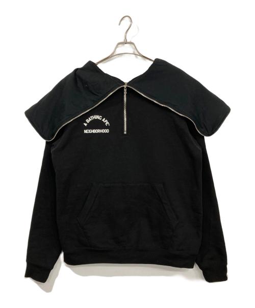 A BATHING APE（ア ベイシング エイプ）A BATHING APE (ア ベイシング エイプ) NEIGHBORHOOD (ネイバーフッド) TWO FACE HALF ZIP PULLOVER HOODIE ブラック サイズ:Lの古着・服飾アイテム
