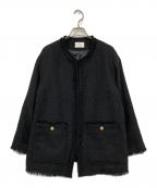 SHIPS anyシップスエニィ）の古着「ツイード ノーカラー オーバー ジャケット」｜ブラック