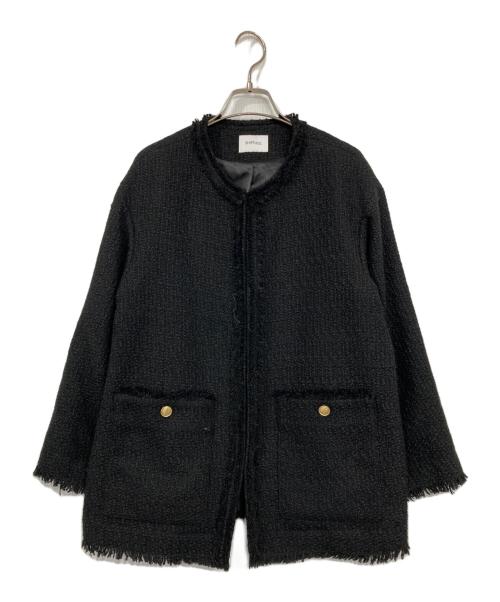 SHIPS any（シップスエニィ）SHIPS any (シップスエニィ) ツイード ノーカラー オーバー ジャケット ブラック サイズ:Fの古着・服飾アイテム