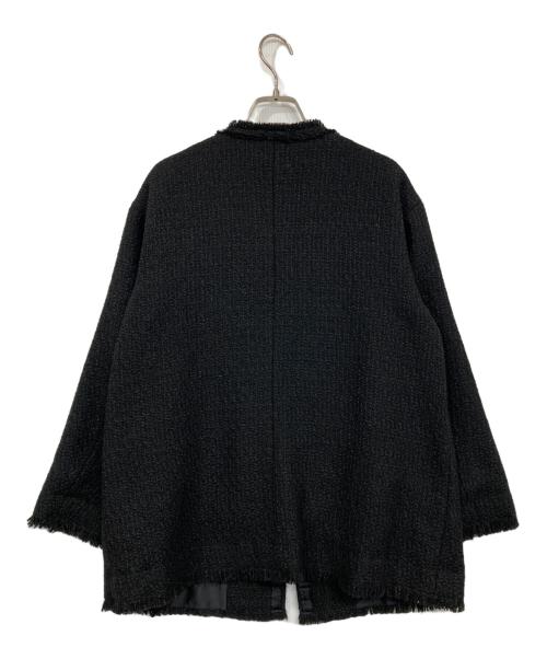 SHIPS any（シップスエニィ）SHIPS any (シップスエニィ) ツイード ノーカラー オーバー ジャケット ブラック サイズ:Fの古着・服飾アイテム