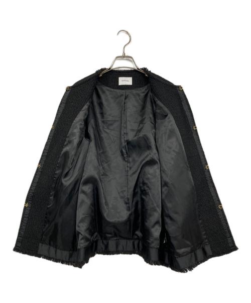 SHIPS any（シップスエニィ）SHIPS any (シップスエニィ) ツイード ノーカラー オーバー ジャケット ブラック サイズ:Fの古着・服飾アイテム