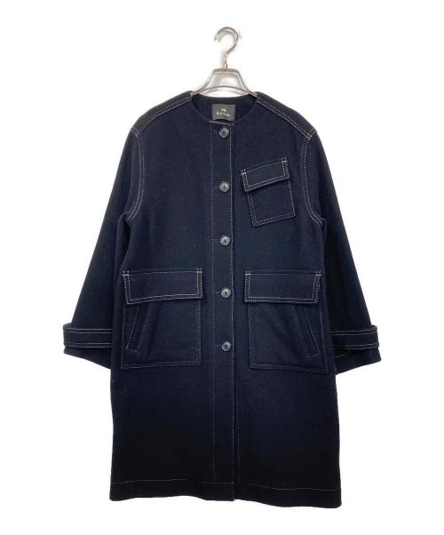 PS Paul Smith（ＰＳポールスミス）PS Paul Smith (ＰＳポールスミス) ノーカラーコート ネイビー サイズ:40の古着・服飾アイテム