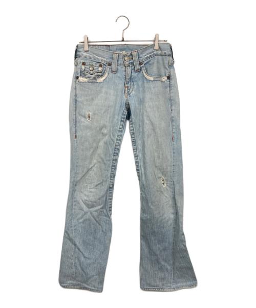TRUE RELIGION（トゥルー レリジョン）TRUE RELIGION (トゥルー レリジョン) ダメージ加工フレアデニムパンツ ブルー サイズ:W28の古着・服飾アイテム
