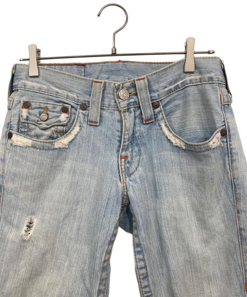 TRUE RELIGION（トゥルー レリジョン）TRUE RELIGION (トゥルー レリジョン) ダメージ加工フレアデニムパンツ ブルー サイズ:W28の古着・服飾アイテム