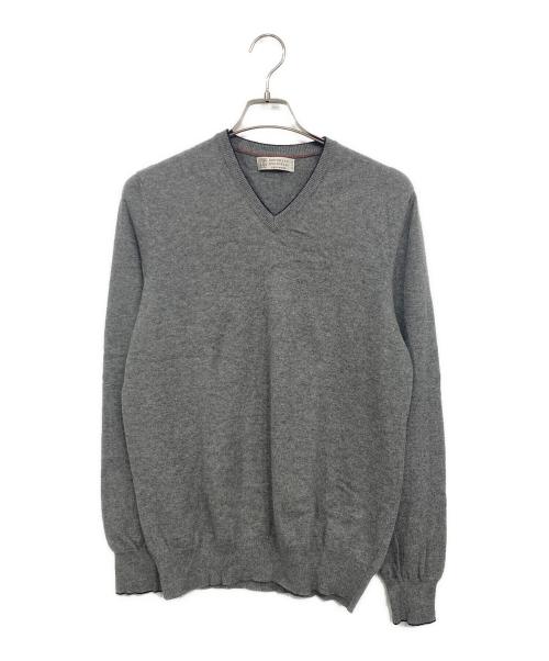BRUNELLO CUCINELLI（ブルネロクチネリ）BRUNELLO CUCINELLI (ブルネロクチネリ) カシミヤVネックニット グレー サイズ:52の古着・服飾アイテム