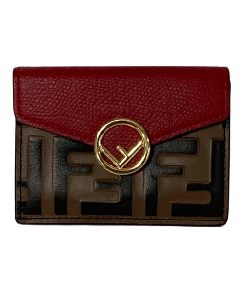 FENDI（フェンディ）FENDI (フェンディ) マイクロ 3つ折り財布 レッド×ブラウンの古着・服飾アイテム