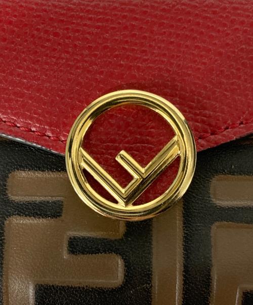 FENDI（フェンディ）FENDI (フェンディ) マイクロ 3つ折り財布 レッド×ブラウンの古着・服飾アイテム